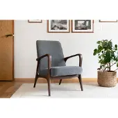 PIB Fauteuil van donker massief essen met grijze stof Eon