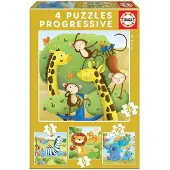 Educa Puzzel 4x 12-25 stukjes Progressive Wilde Dieren 17147