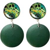 Charme Bijoux Clip oorbellen- Pauw -groen- hout-geen gaatje-