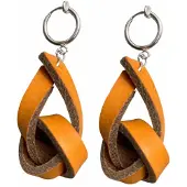 Charme Bijoux Klem oorbellen-oranje- leer-knoop-geen gaatje-