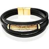 Mendes Jewelry Heren Armband - Stijlvol Zwart Leder met Goudaccenten-21cm