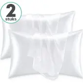 Loti Living Satijnen Kussenslopen - 2 Stuks - Wit - Zijdezacht & Anti-Pluis - Kussensloop - Voor Glanzend Haar & Stralende Huid - 60x70 cm
