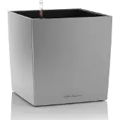 Lechuza CUBE Premium 40 - Plantenbak - met uitneembare binnenbak - met bewateringssysteem - ALL-IN-ONE set met LECHUZA-PON - zilver metallic