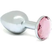 Rimba XS - metalen buttplug met roze steen (zilver)