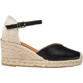 Wonders Dames Espadrilles Met Sleehak Zwart (38), Leer, Plat, 3 tot 5 cm, Gesp, Casual YD-SI685_2485_5792