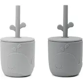 Done by Deer Wally beker met peekaboo rietje 2-pack Grijs