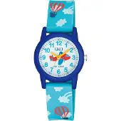 Q&Q VR99J018Y - Horloge - Sport - Analoog - Kinderen - Unisex - Plastic band - Rond - Kunststof - Cijfers - Vliegtuig - Donkerblau - Lichtblauw - Multi - 10 ATM