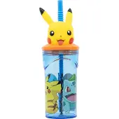 Stor Pokémon Drinkbeker met rietje – 360 ml – Herbruikbaar – Met 3D-figuur – BPA-vrij – Tumbler voor kinderen vanaf 4 jaar – Transparant blauw