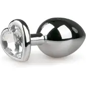 Easytoys Anal Collection - metalen buttplug hartvormig wit steentje - zilver