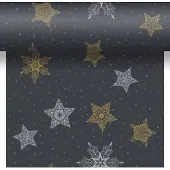 Duni 3-in-1 Snowstars Black 40x480cm Zwart zwart Papier Tafellaken
