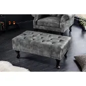 Invicta Design kruk CHESTERFIELD 80cm grijs fluwelen knoopstiksel klinknagelrand - 43521