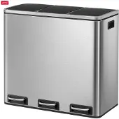 Hoppa! - Driedubbele afvalbak - 3x 18 liter - zilver - RVS