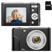 INF Digitale camera 48 MP, 1080p FHD, 16x zoom, 32GB geheugenkaart zwart