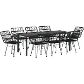 vidaXL Tuin Eettafel Set 9 st Zwart Gepoedercoat staal