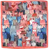 Zaza'z Kattenprint Sjaal - Satijn - Koraal - 70x70 cm