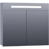 Brauer Promise Spiegelkast 80x70cm MDF 2 Deuren Met Directe LED Verlichting Boven - Mat Grijs - Spiegels, Spiegelkasten - 8720359341945