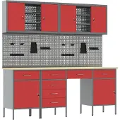 vidaXL Werk Cabinet met lade 10 st Rood Engineered hout en staal