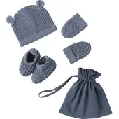 Vertbaudet Set babymutsjes, wanten en laarsjes en bijpassend zakje Oeko-Tex jeansblauw