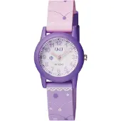 Q&Q VR99J006Y - Horloge - Sport - Analoog - Kinderen - Unisex - Plastic band - Rond - Kunststof - Cijfers - Sterretjes - Roze - Paars - Wit - 10 ATM