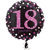 Amscan Folieballon HBD sparkling pink 18 (45cm) (zwart, pink, zilver)