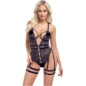 Cottelli - open bodysuit met bandjes - zwart - M