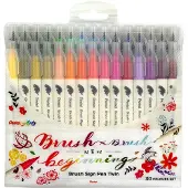 Pentel SESW30C-30 Brush Sign Pen Twin 30 Colour Set Fibre Tip Pens with Two Flexible Tips Water-based Ink Assorted Pack of 30