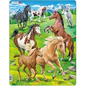 Larsen Paarden in een bergweide – Puzzel – Dieren – Paarden – Educatieve legpuzzel voor kinderen – 65 stukjes – Gemaakt in Noorwegen – Extra dikke 2,5 mm stukjes – Tray met vaste rand