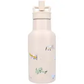 Kidzroom Small Talk - Schoolbeker en Drinkfles - 350ml - Stainless Steel - Vliegtuigen - Beige