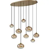 QAZQA Art Deco hanglamp goud met amberkleurig glas 9-lichts - Jia