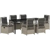 vidaXL Tuin Eettafel Set 7 st Lichtgrijs poly rattan