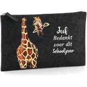 Bagbase Etui donkergrijs juf cadeautje. Juf-giraf-kadootje. Juf bedankt voor dit schooljaar.