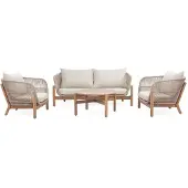 BUITEN living Braga stoel-bank loungeset 4 personen | touw + hardhout | zand | 4-delig