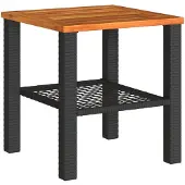 vidaXL Tuintafel 40x40x42 cm poly rattan en acaciahout zwart