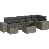 vidaXL 8-delige Loungeset met kussens poly rattan grijs