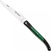 Laguiole En Aubrac Ebony, Malachite Inlay, Handcarved Plates, zakmes, 12 cm