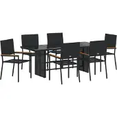 vidaXL Tuin Eettafel Set 7 st Zwart poly rattan