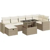 vidaXL 8-delige Loungeset met kussens poly rattan beige