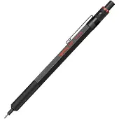 Rotring 500 vulpotlood | 0,5 mm HB-stift | Zwarte zeshoekige kunststof behuizing en antislip getextureerde metalen grip