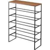 Yamazaki Schoenenrek met Houten Bovenblad - 6 niveaus - Tower - Zwart