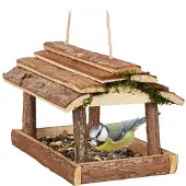 Relaxdays Hangend vogelvoederhuisje met schors