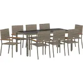 vidaXL Tuin Eettafel Set 9 st Grijs poly rattan