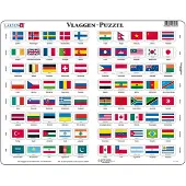 Larsen Vlaggen van de wereld – Puzzel – Kaarten & Geografie – Vlaggen – Educatieve legpuzzel voor kinderen – 80 stukjes – Gemaakt in Noorwegen – Extra dikke 2,5 mm stukjes – Tray met vaste rand