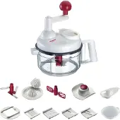 Westmark Handmatige 9-in-1-keukenmachine, incl. 11 accessoires, roestvrij staal/kunststof, Multi-Kulti, wit/doorzichtig/rood, 97142260