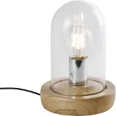 QUVIO Tafellamp Scandinavisch - Glazen stolp met houten voet - 16 x 25 cm (dxh)