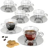 MamboCat Set van 6 thermo glazen kerstbeker 165ml met schotel
