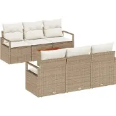 vidaXL Tuinbank Set 7 st 6-Aantal zitplaatsen Beige en Crème
