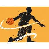 Karo-art Fotobehang Dribbelende Basketbalspeler - Vliesbehang - 416 x 254 cm