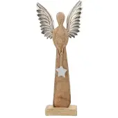 HBX natural living Beeld Engel Mangohout 12x6x34cm Bruin bruin Hout Decoratief