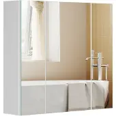 Vasagle - Spiegelkast Badkamerkast met 3 Deuren voor - 60 x 15 x 55 cm - Verstelbare Planken - Modern Wit