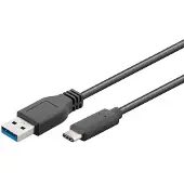 EDM USB-A naar USB-C kabel, model 51247, zwart, 1 meter